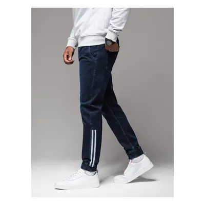 Ombre Men's denim joggers with asymmetrical stitching - blue