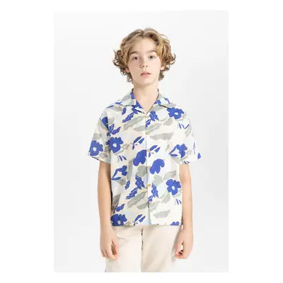 DEFACTO Boy Oversize Wide Patterned Viscose Short Sleeve Shirt