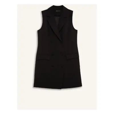 DEFACTO A-Line Double Breasted Buttoned Basic Plain Sleeveless Midi Black Blazer Dress