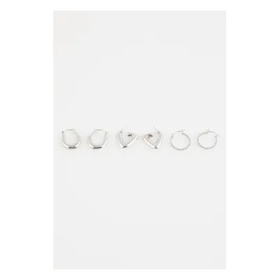 DEFACTO Women&#39;s 3-Piece Hoop Silver Earrings