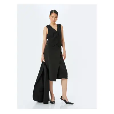 Koton Belt Detailed Midi Length Double Breasted Skirt