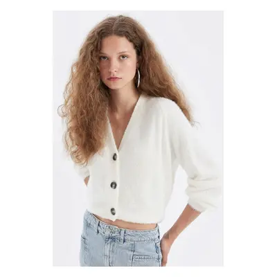 DEFACTO Oversize Wide Pattern V Neck Basic Plain Buttoned Knitwear Cardigan