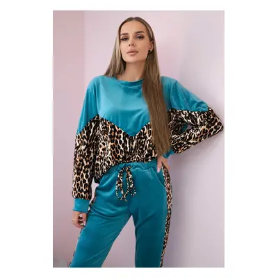 Kesi Włoski Velour set with leopard print turquoise