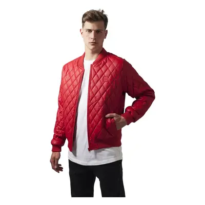 Diamond Quilt Synthetic Leather Jacket fire red