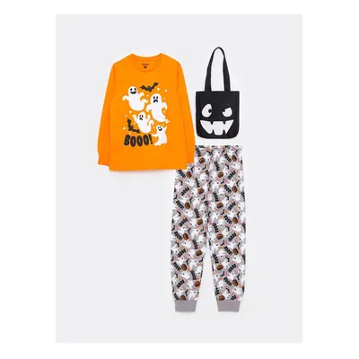 LC Waikiki Crew Neck Printed Long Sleeve Boys' Pajamas Set and a Bag