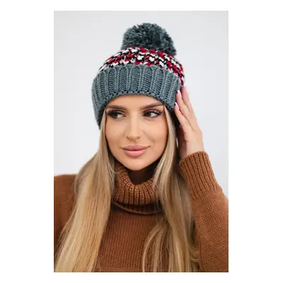 Kesi Cap with a pompom Ellen K325 dark gray+red