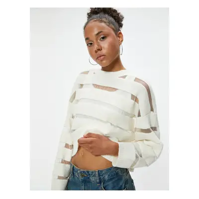 Koton X Inji - Knitwear Sweater Tulle Detailed Crew Neck Long Sleeve