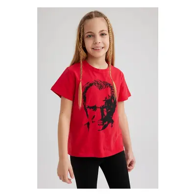 DEFACTO Girl's Atatürk Printed Short Sleeve Red T-Shirt Z5093a623sm