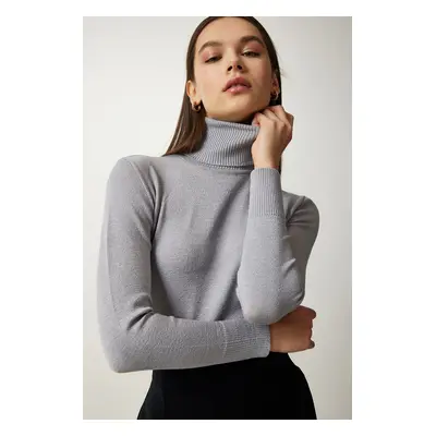 Happiness İstanbul Women's Gray Turtleneck Ribbed Knitwear Sweater