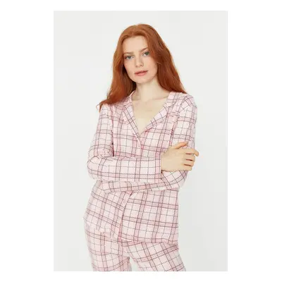 Trendyol Pink 100% Cotton Plaid Knitted Pajama Set