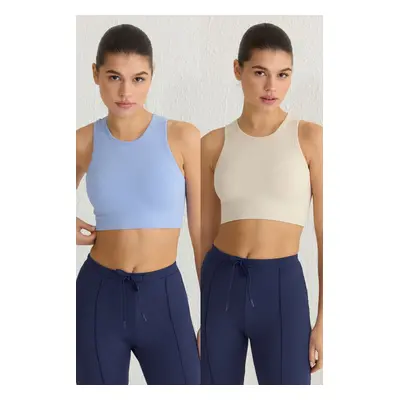 Trendyol Stone-Blue 2-Pack Seamless Light Support/Shaping Knitted Sports Bra