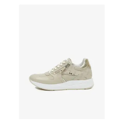 Beige leather sneakers with gold details NeroGiardini - Women's