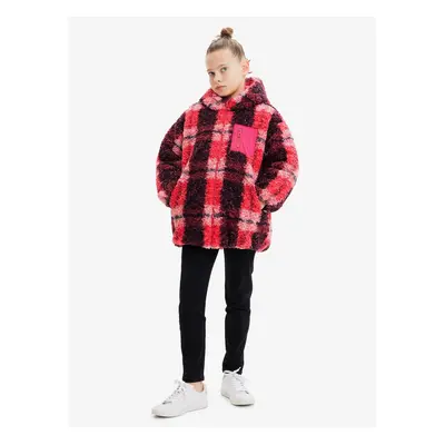 Pink Girly Winter Checkered Jacket Desigual Blake - Girls