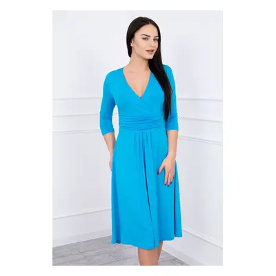 marka niezdefiniowana Dress with cut-off under the bust, 3/4 sleeves turquoise