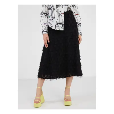 Black Ladies Patterned Midi Skirt VILA Amellia - Ladies