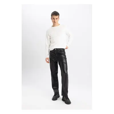 DEFACTO Faux Leather Pants Baggy Fit Pocket Straight Leg