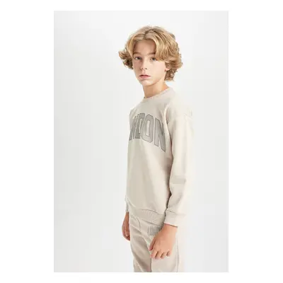 DEFACTO Boy Oversize Wide Pattern Crew Neck Thick School Sweatshirt