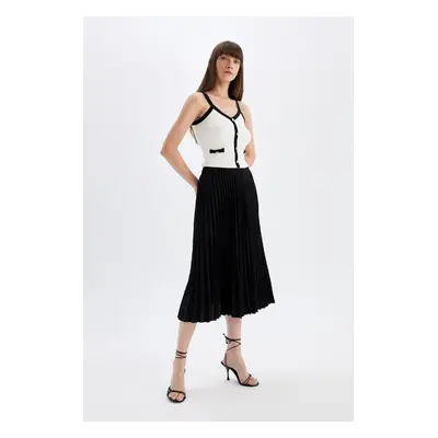 DEFACTO Flexible Waist Basic Plain Pleated Aerobin Midi Skirt B9014ax24au