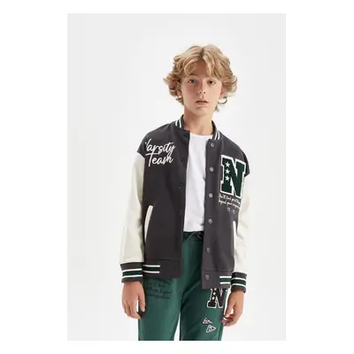 DEFACTO Boys College Collar Snap Closure Double Pocket Seasonal Bomber Cardigan