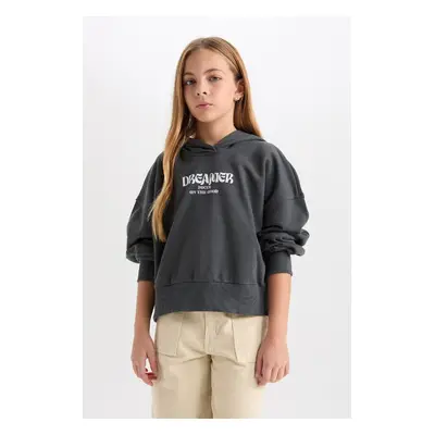 DEFACTO Girl Oversize Hooded Printed Thick Sweatshirt