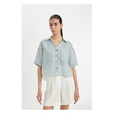 DEFACTO Striped Muslin Short Sleeve Shirt