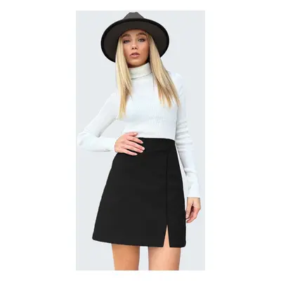 Trend Alaçatı Stili Women's Black Slit Hidden Zip Thick Cashew Skirt