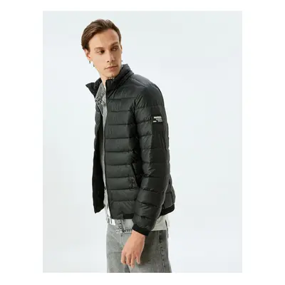 Koton Latex Fabric Slim Fit Puffer Jacket with Stand Collar Label Detail