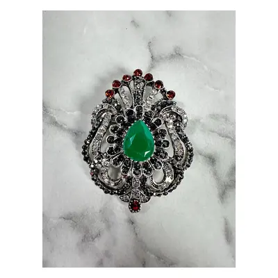 Brooch XZ459-109 silver + green