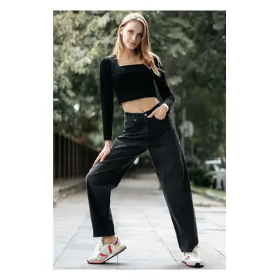 Trendyol Black High Waist Skater Jeans