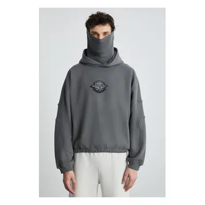 GRIMELANGE Hampus Men's Masked Polar Fleece Soft Embroidered Comfort Organic Cotton Dark Gray Sw