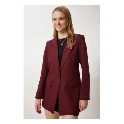 Happiness İstanbul Women's Burgundy Padded Woven Blazer Jacket