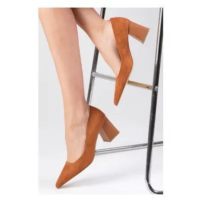 Mio Gusto Fleur Tan Suede Block Heel Women's Heeled Shoes