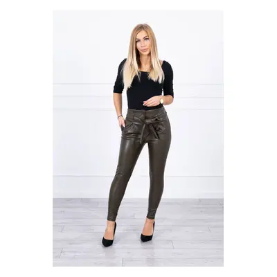 Leather trousers with khaki tie at the front