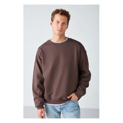 GRIMELANGE Stephan Men's Soft Fabric Organic Cotton Oversize Fit Round Neck Brown Sweatshir