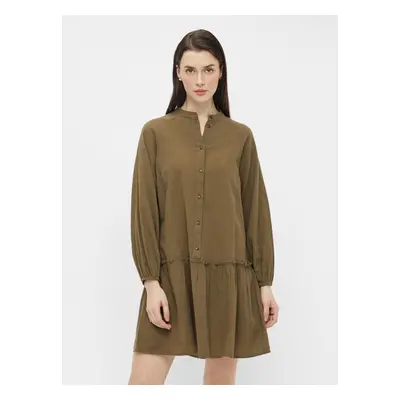 Khaki Dress with Buttons Pieces Lilli - Women's