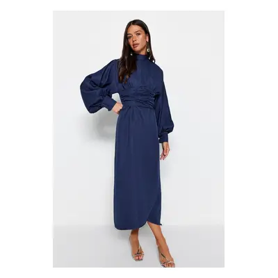 Trendyol Navy Blue draped derék léggömb ujjú estélyi ruha