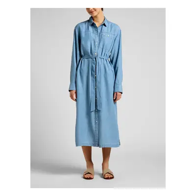 Blue women's shirt midi dress with tie Lee - Women's