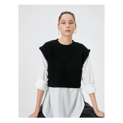 Koton Knitwear Sweater Detailed Tunic Double Fabric Long Sleeve Round Neck