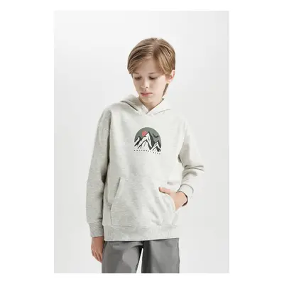 DEFACTO Boy Oversize Wide Pattern Printed Hooded Sweatshirt