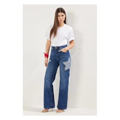 Trendyol Blue Star Detailed High Waist Wide Leg Jeans