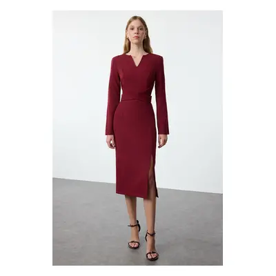 Trendyol Burgundy Body-hugging Midi Woven Dress