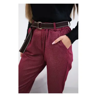 Włoski Viscose trousers with a fine pattern burgundy