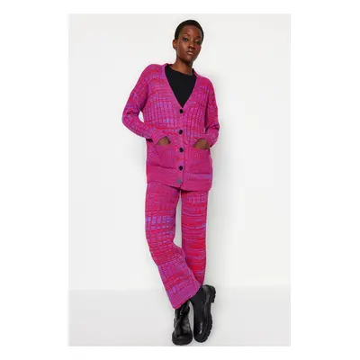 Trendyol Purple Wide Pattern Gradient Knitwear Cardigan-Pants Bottom-Top Set