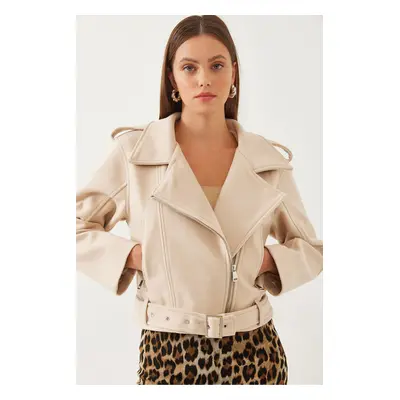 Bianco Lucci Women's Belted Lined Short Jacket