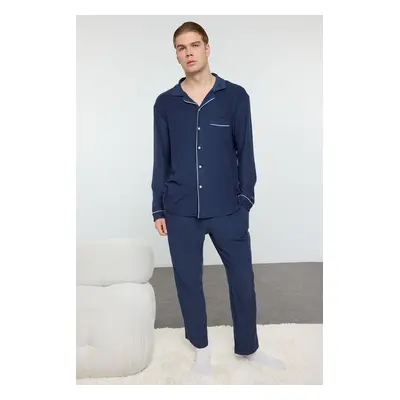 Trendyol Men's indigo Soft Touch Knitted Pajama Set