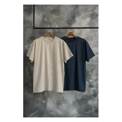 Trendyol Stone-Navy Blue Large Size Pack Regular/Normal Cut T-Shirt