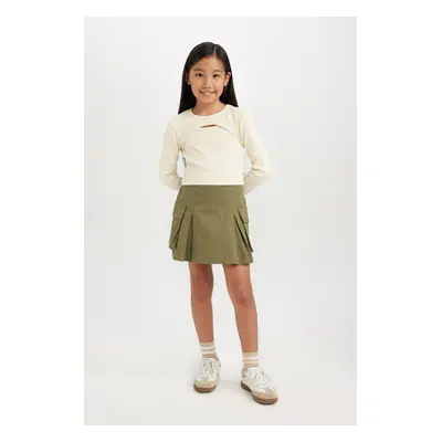 DEFACTO Girl's Pleated Detailed Pocketed Gabardine Skirt