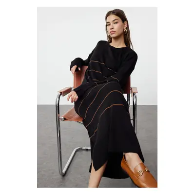 Trendyol Black Brown Striped Long Knitwear Dress