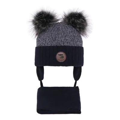 AGBO Boy's winter set: hat and scarf navy blue Enrico with two pompom