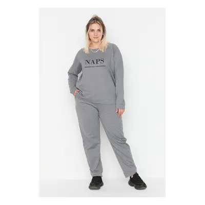 Trendyol Curve Gray Printed Cotton Knitted Pajama Set